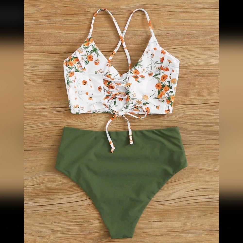 NWOT High Waisted Floral Print Bikini - Picture 2 of 4
